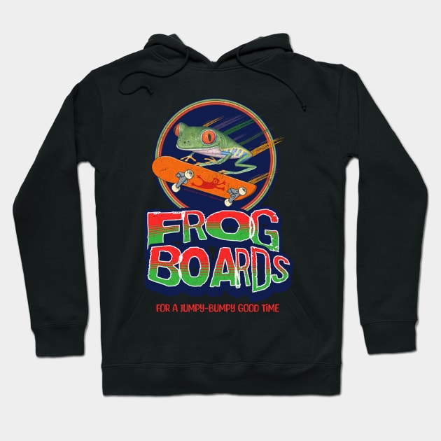 Cute red eyed tree frog riding a skateboard having a jumpy bumpy good time tee Hoodie by Danny Gordon Art